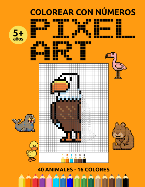 portada del libro colorear con numeros pixel-art