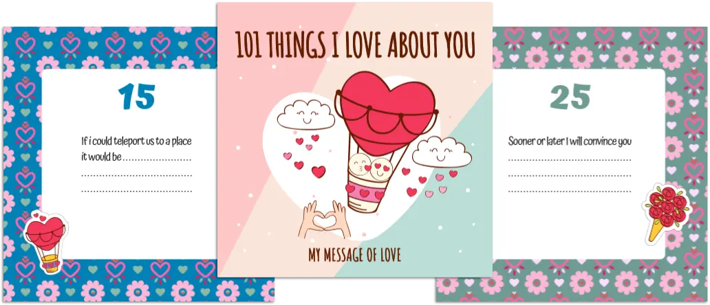 inside of customisable book - 101 things I love about you