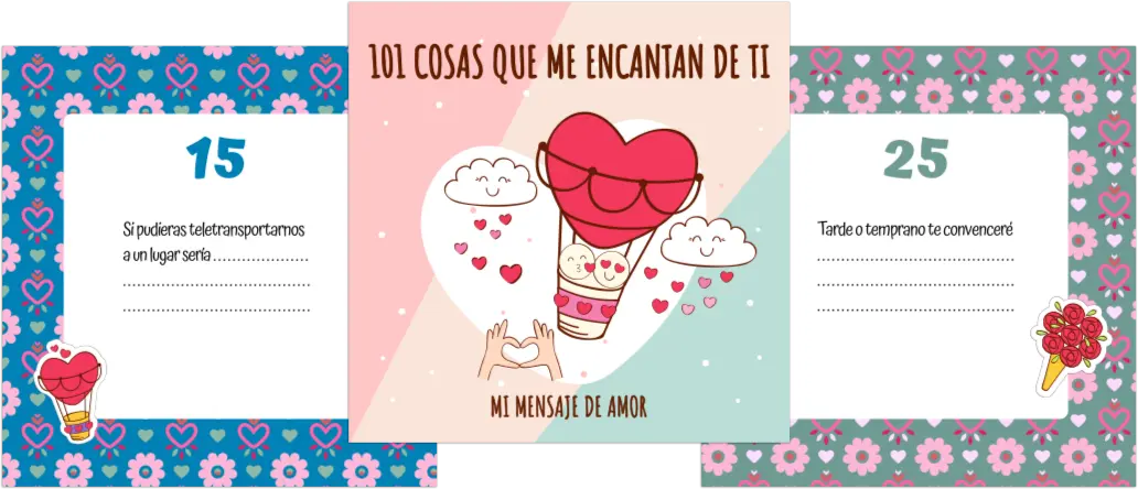 cubierta y dentro del libro 101 Cosas Que Me Encantan De Ti