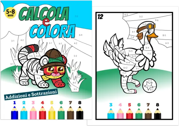 interno del libro da colorare per bambini - calcola e colora