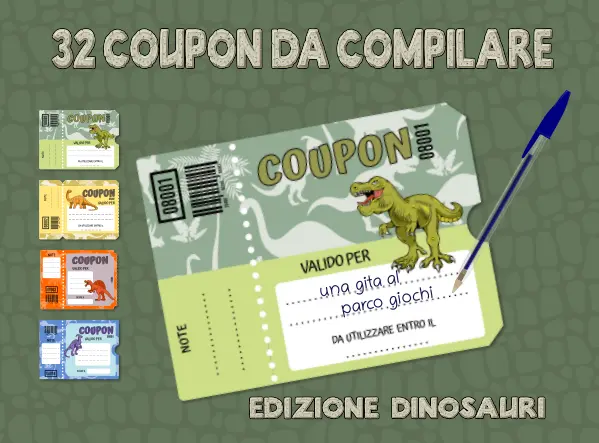 copertina e interno del libro coupon con dinosauri