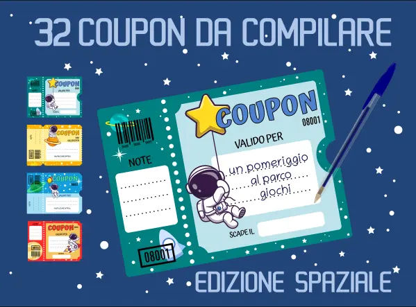 copertina e interno del libro coupon con astronauti