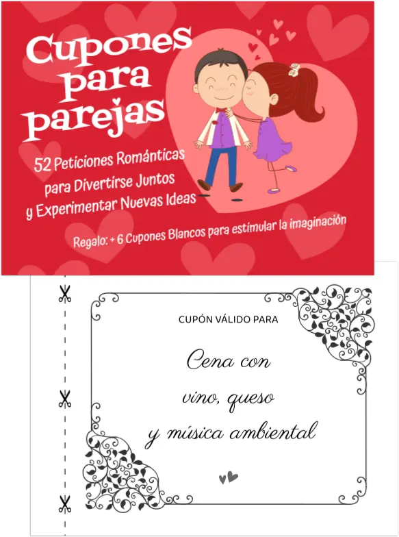 portada y dentro del libro cupones para parejas