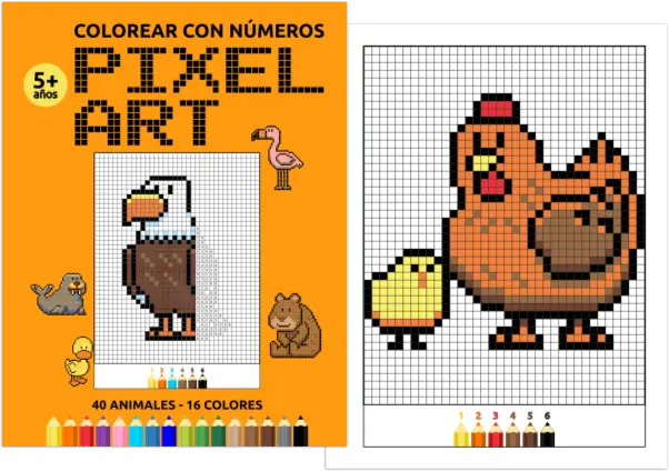 portada y dentro del libro colorear con numeros pixel-art