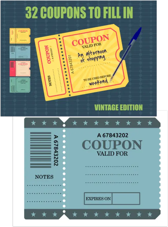 cover and inside of the book 32 coupons to fill in