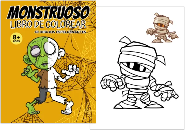 Portada y dentro del libro monstruoso libro de colorear
