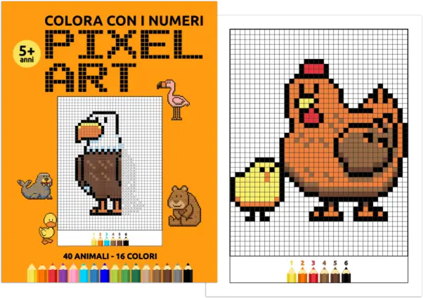 interno del libro da colorare per bambini in pixel art - Colora con i numeri