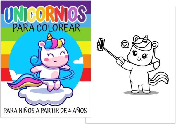portada y dentro del libro unicornios para colorear